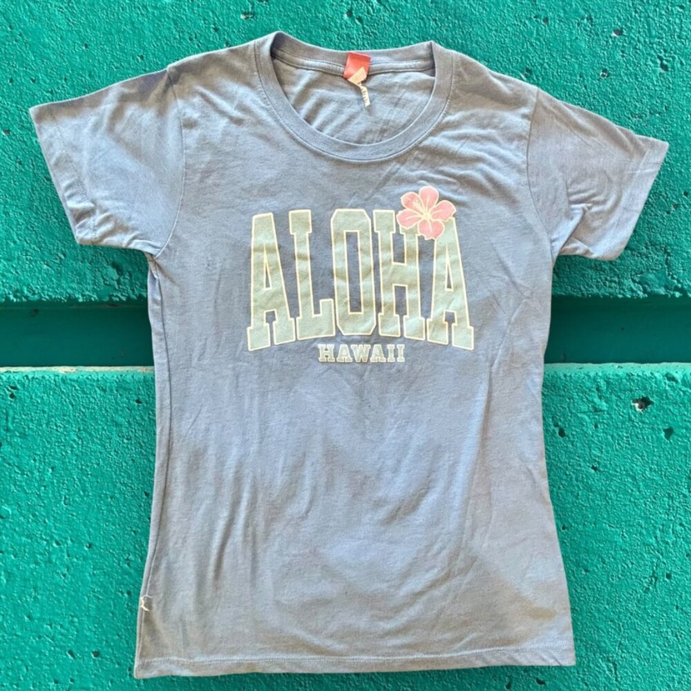 Island Girl Aloha Hawaii Tee Blue Hibiscus Graphic Shirt (youth XL) Oahu